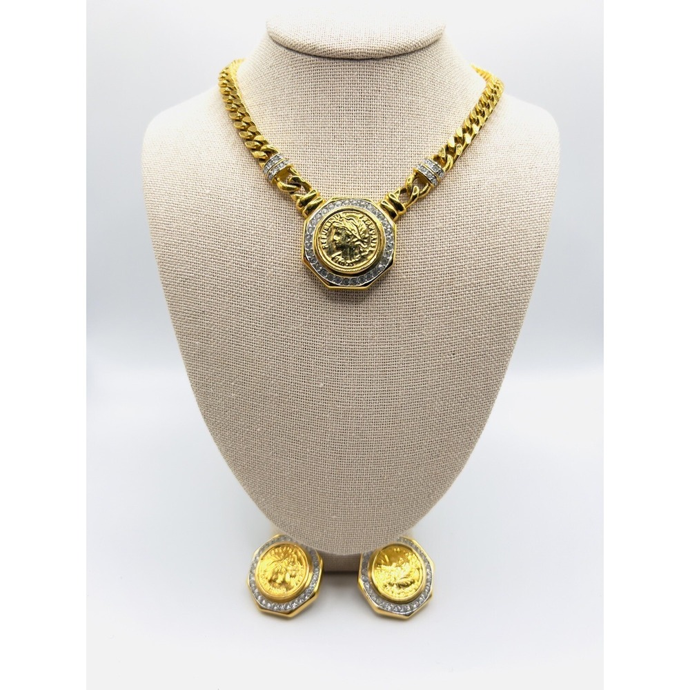 Vintage Chameau Et Chameau Francaise Coin Replica Crystal Gold Plated Set